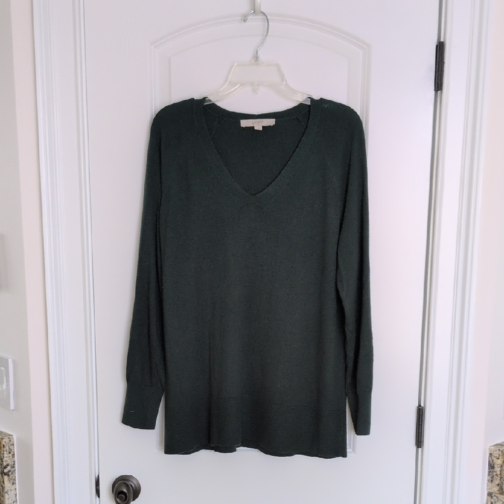 LOFT Dark Green V-Neck Sweater